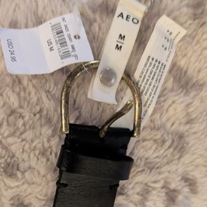 American Eagle Outfitters Black Leather Belt with Gold Buckle Accent